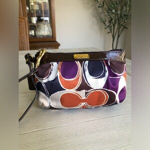 Coach Wristlet Sateen &Patent Leather Abstract Print Multi-colored mini hangtag